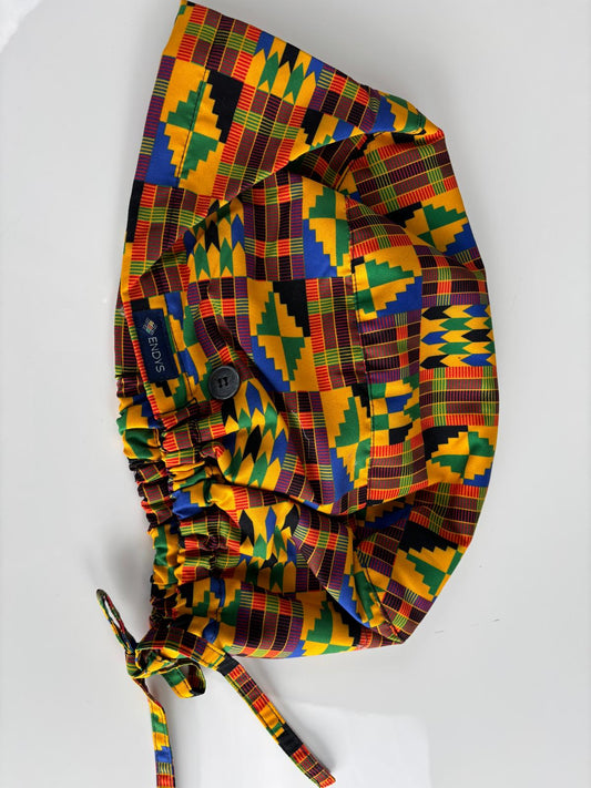[Satin-lined + Sweatband] Bouffant Scrub Cap - Kente Print