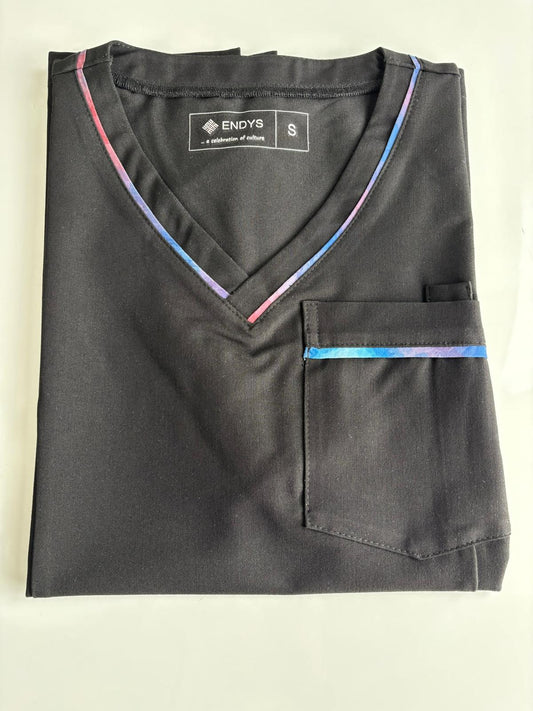 Tie Dye Women Scrub Top - Black