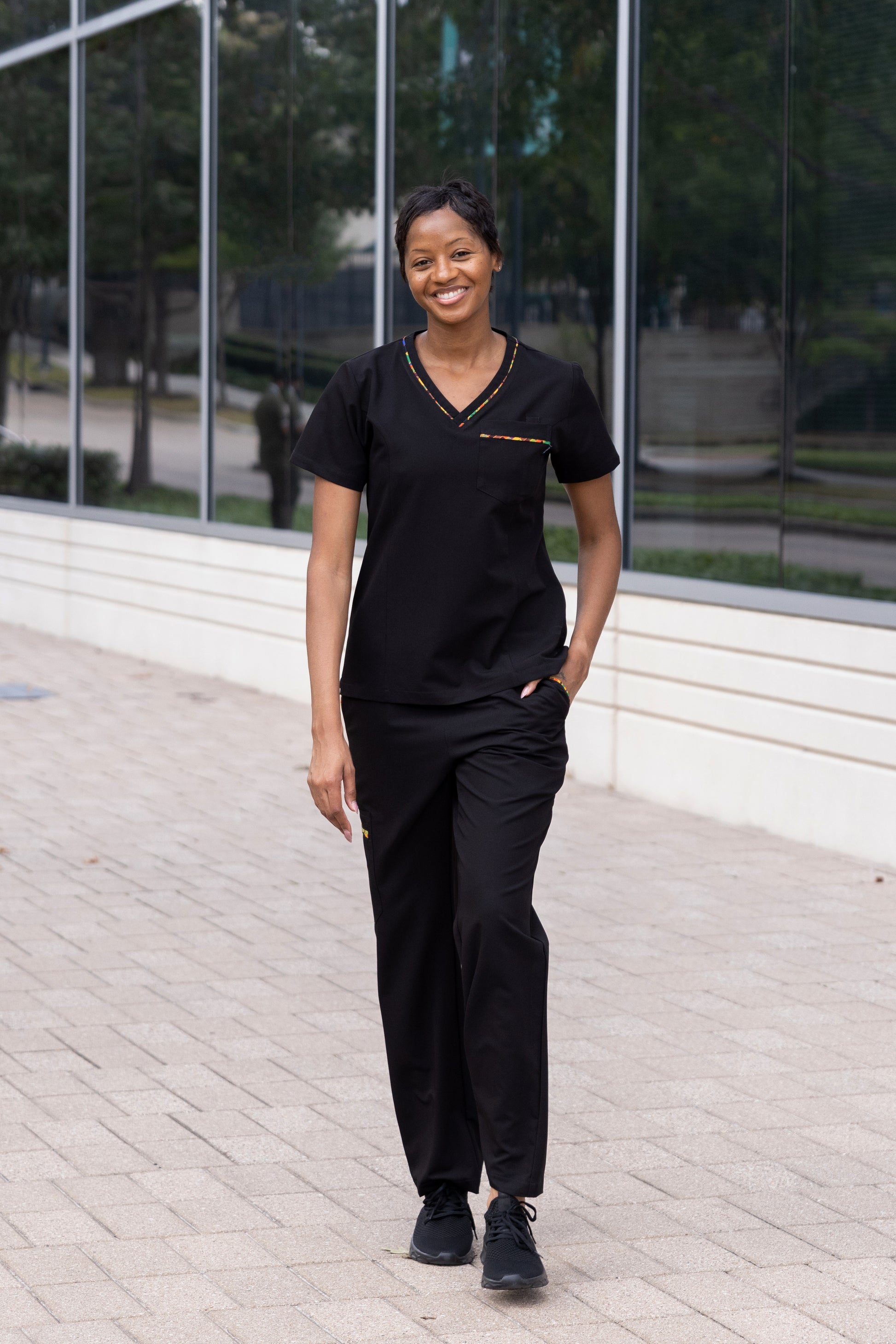 ENDYS Heritage Pop women's black scrub pants — straight leg, elastic waistband, deep pockets for healthcare professionals

