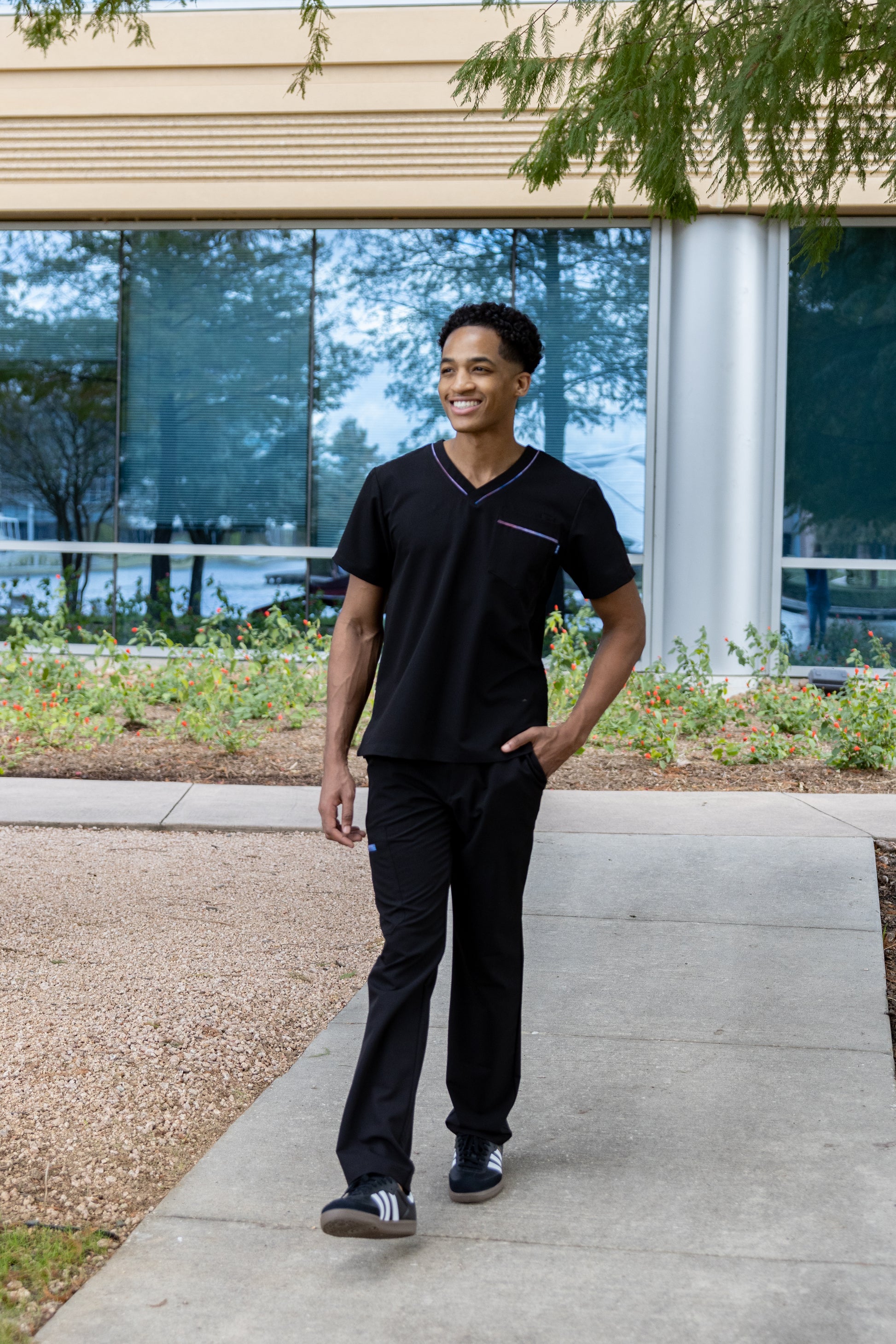ENDYS Aurora men's scrub pants side view — modern fit, reinforced stitching for healthcare professionals