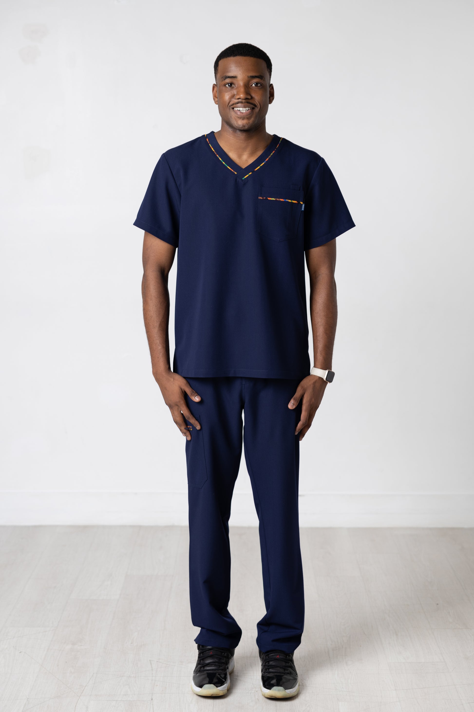 ENDYS Heritage Pop men's navy scrub pants side view — 4-way stretch, moisture-wicking medical scrub pants