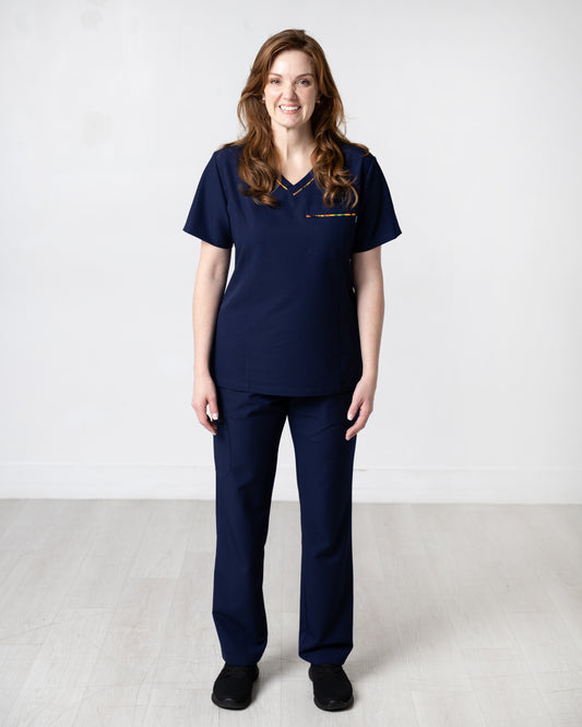 ENDYS Heritage Pop women's navy scrub pants — straight leg, elastic waistband, deep pockets for healthcare professionals