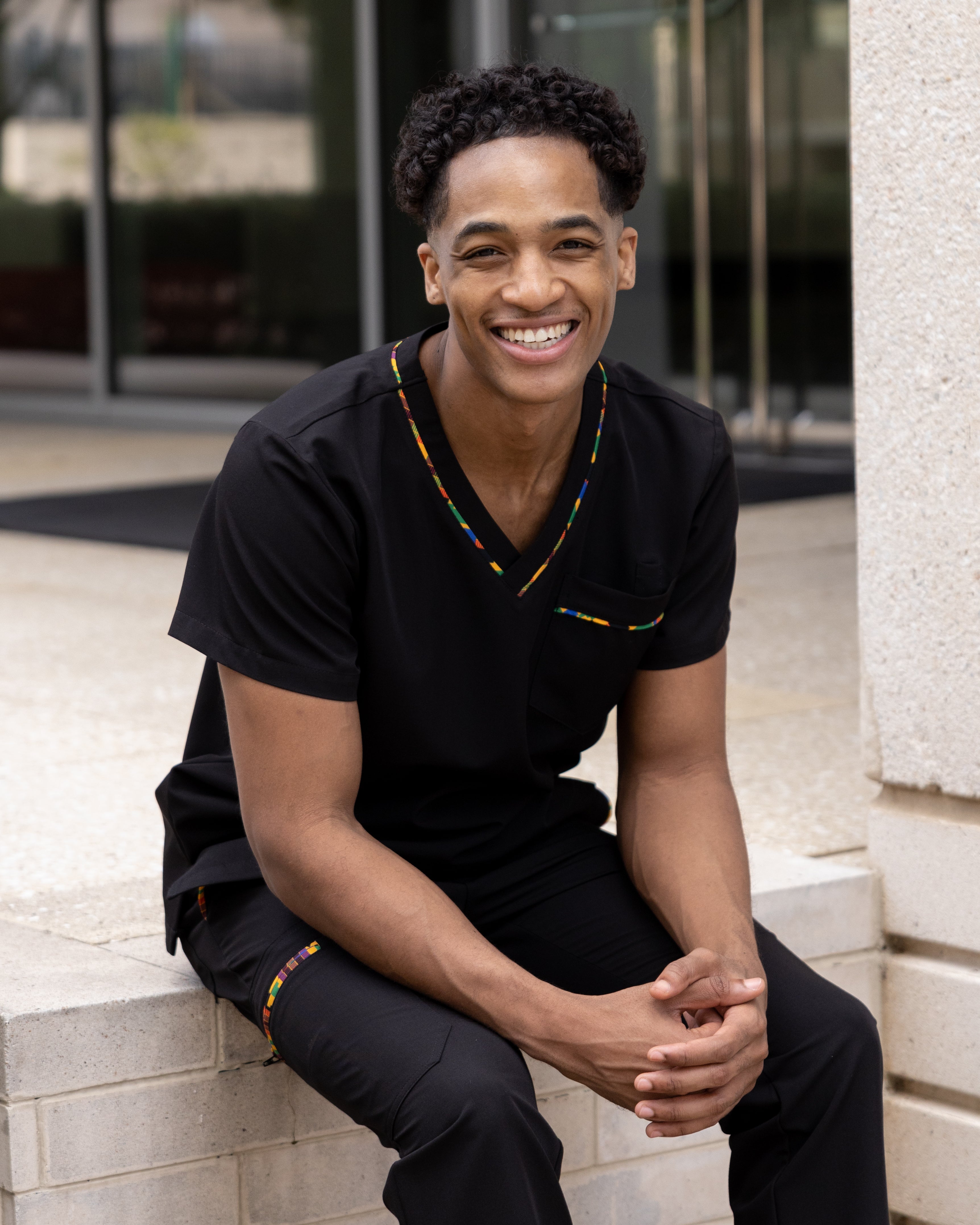 ENDYS Heritage Pop men's black scrub set with pants full outfit — complete coordinated healthcare look