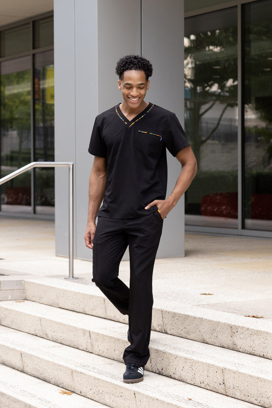 ENDYS Heritage Pop men's black scrub pants — modern straight leg fit, elastic waistband, cargo pocket
