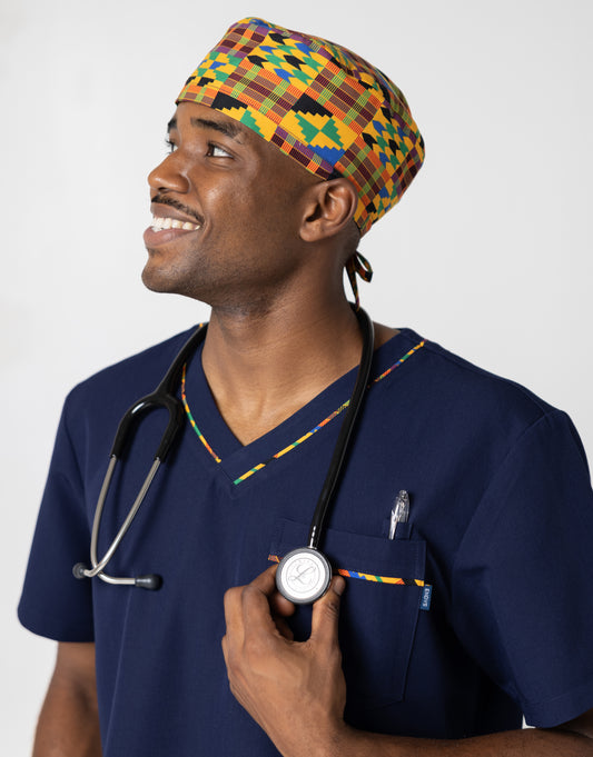 Satin-lined Kente Scrub Cap - multicolor