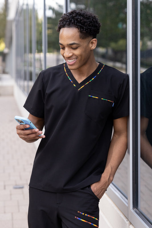 Heritage Pop Men's Scrub Top - Black 🌈