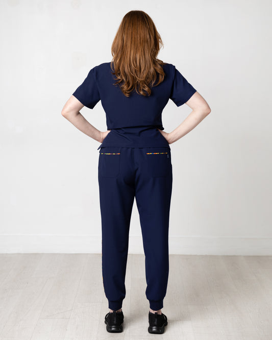 [Set] Heritage Pop Women's Scrub Set with Joggers - Navy