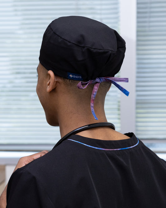 Black Unisex Scrub Cap with Aurora Ties ✨